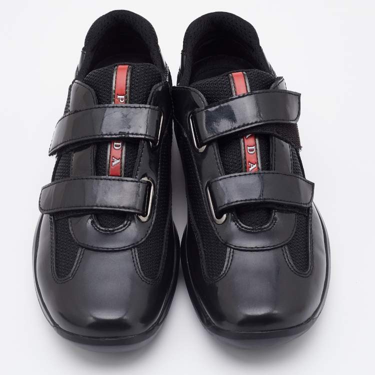 Pre Owned Prada Sport Patent Leather and Mesh Velcro Low Top Sneakers Size 38