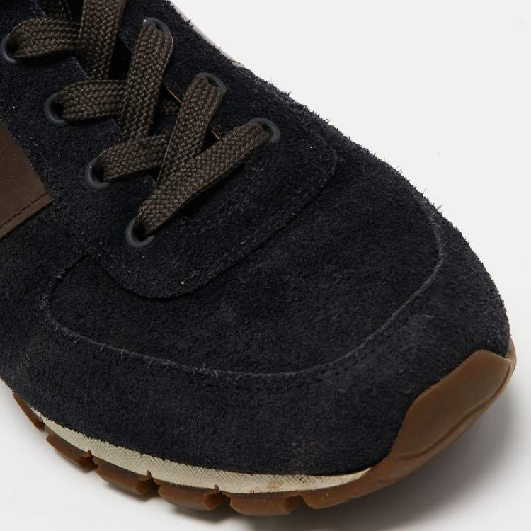 Pre Owned Prada Sport Navy Blue/Brown Suede and Leather Low Top Sneakers Size 42
