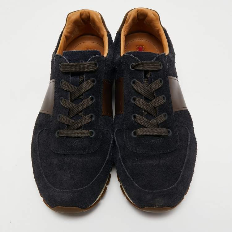 Pre Owned Prada Sport Navy Blue/Brown Suede and Leather Low Top Sneakers Size 42