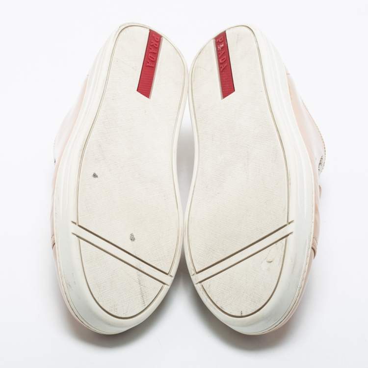 Pre Owned Prada Sport Beige Patent Leather Low Top Sneakers Size 41