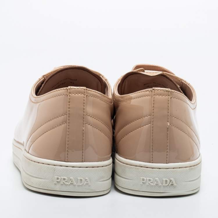 Pre Owned Prada Sport Beige Patent Leather Low Top Sneakers Size 41