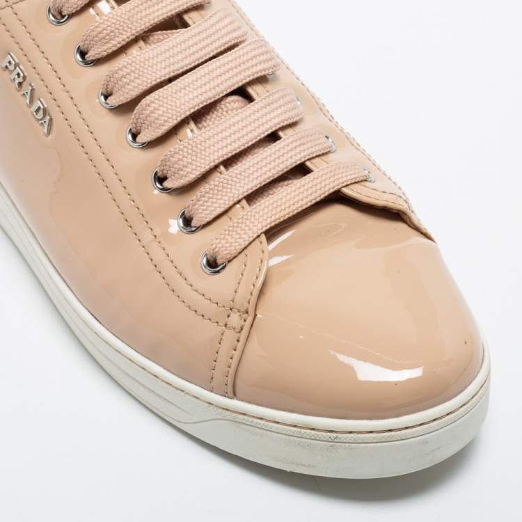 Pre Owned Prada Sport Beige Patent Leather Low Top Sneakers Size 41