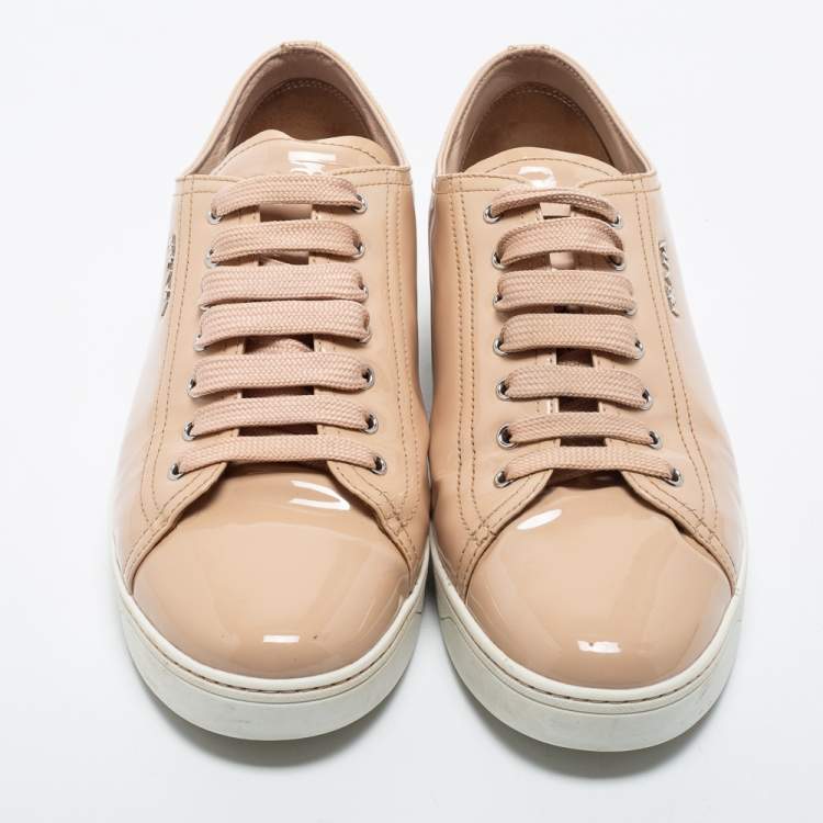 Pre Owned Prada Sport Beige Patent Leather Low Top Sneakers Size 41