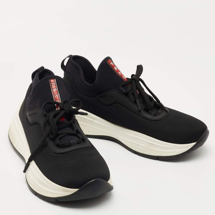 Pre Owned Prada Sport Black Mesh and Neoprene Low Top Sneakers Size 41