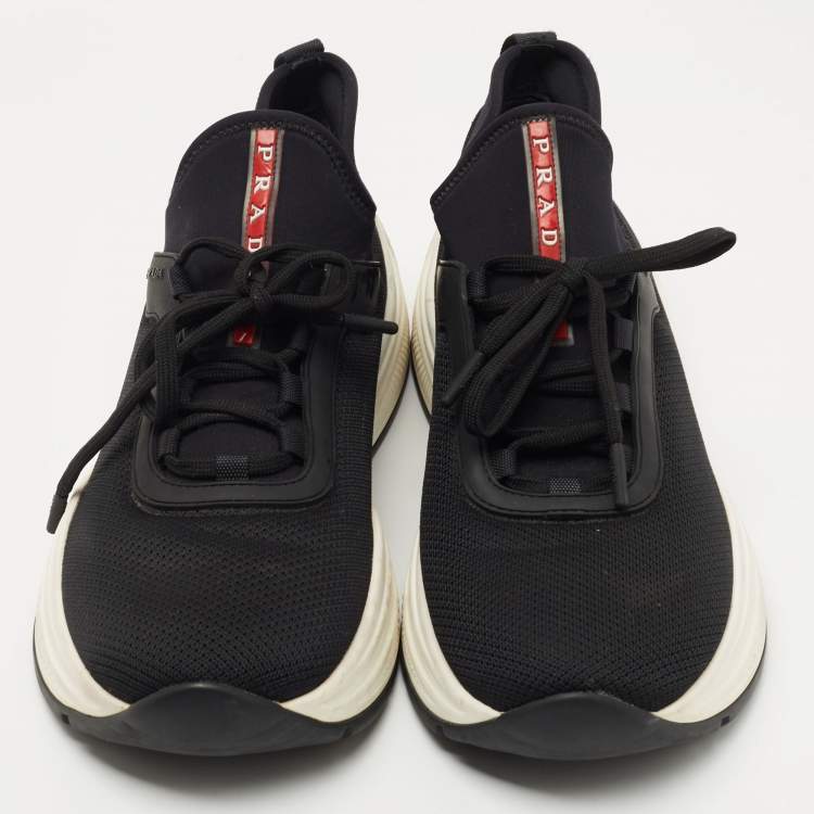 Pre Owned Prada Sport Black Mesh and Neoprene Low Top Sneakers Size 41