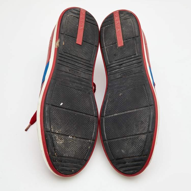 Pre Owned Prada Sport Red/Blue Leather and Suede Low Top Sneakers Size 44
