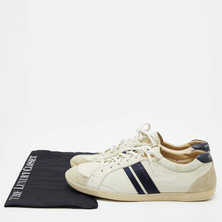 Pre Owned Prada Sport Off White Leather and Suede Low Top Sneakers Size 42