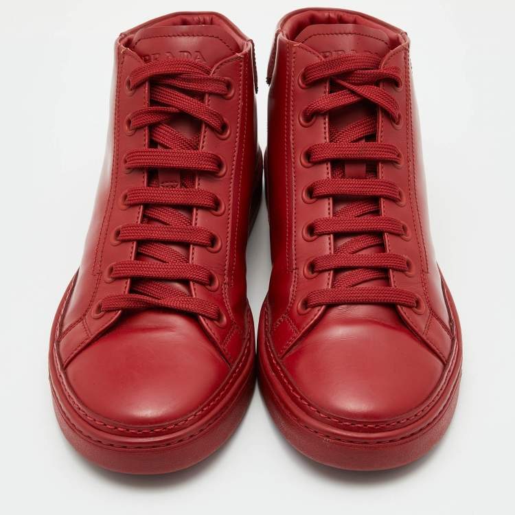Pre Owned Prada Sport Red Leather High Top Sneakers Size 41