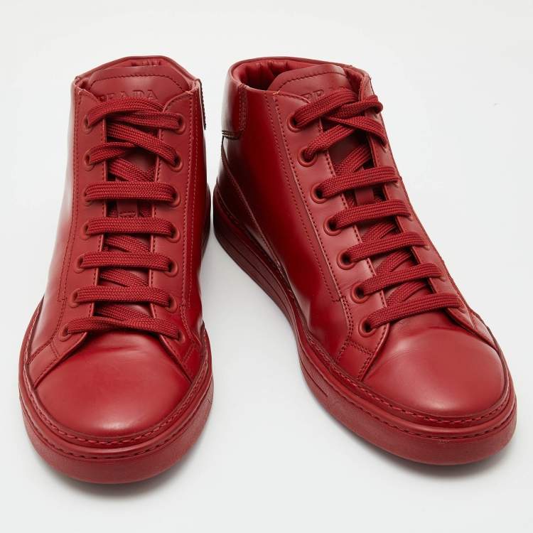 Pre Owned Prada Sport Red Leather High Top Sneakers Size 41