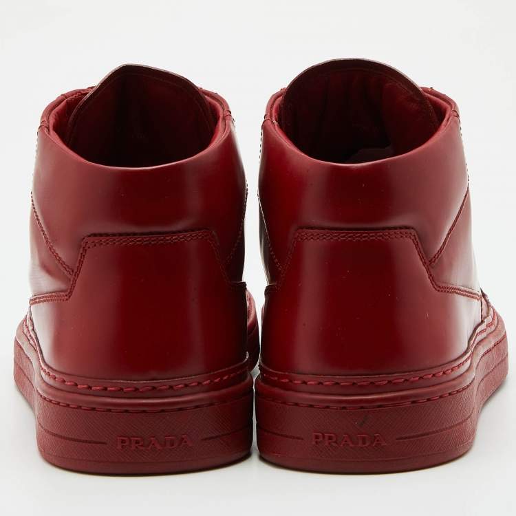 Pre Owned Prada Sport Red Leather High Top Sneakers Size 41