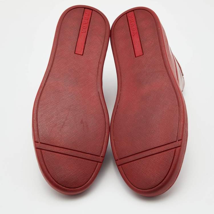 Pre Owned Prada Sport Red Leather High Top Sneakers Size 41