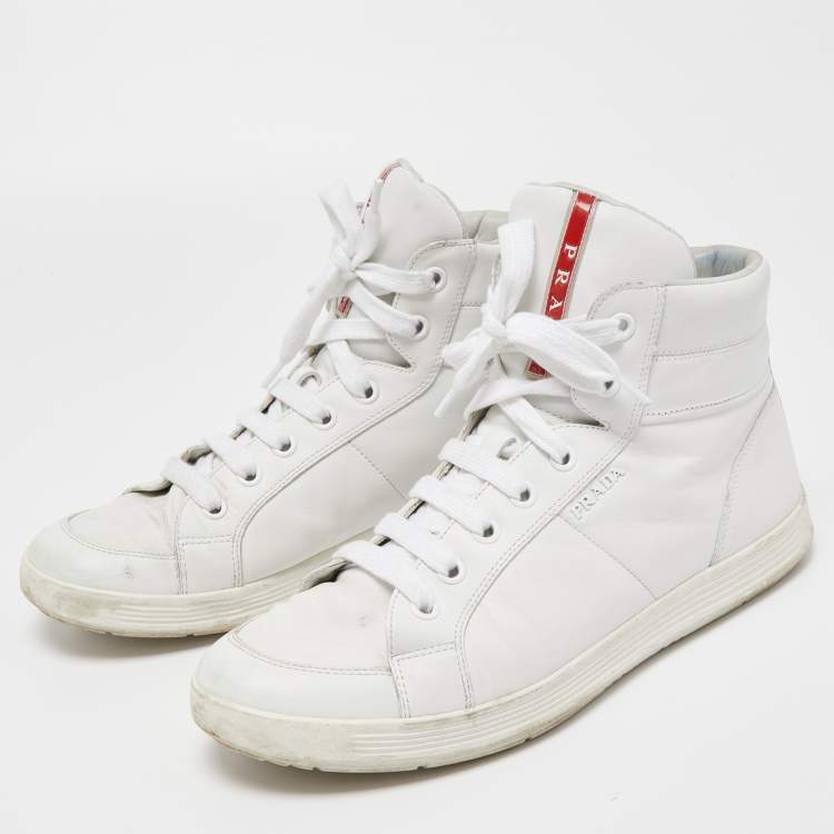 Prada White Leather Lace Up High Top Sneakers Size 43 Prada |