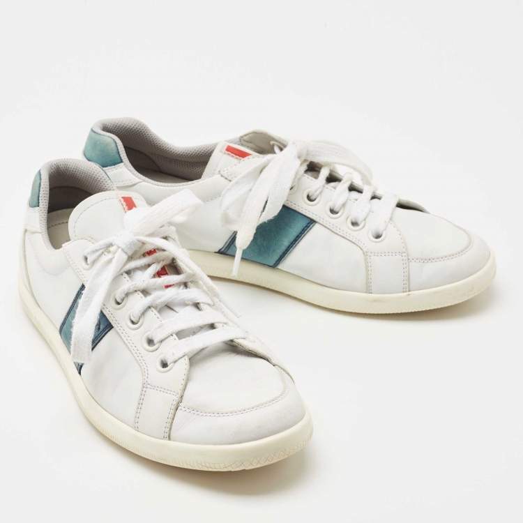 Pre Owned Prada Sport  White Leather Lace Up Low Top Sneakers Size 40.5