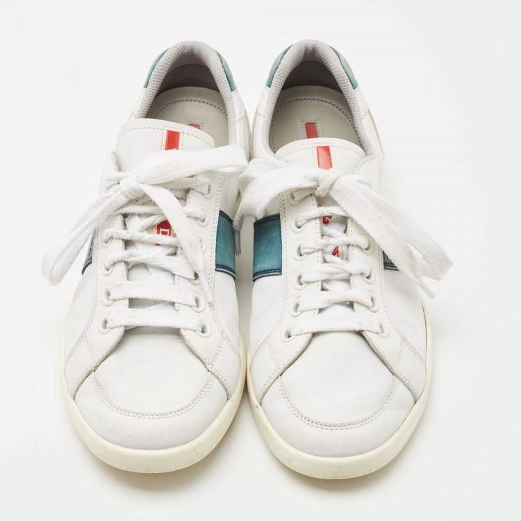 Pre Owned Prada Sport  White Leather Lace Up Low Top Sneakers Size 40.5