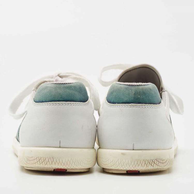 Pre Owned Prada Sport  White Leather Lace Up Low Top Sneakers Size 40.5