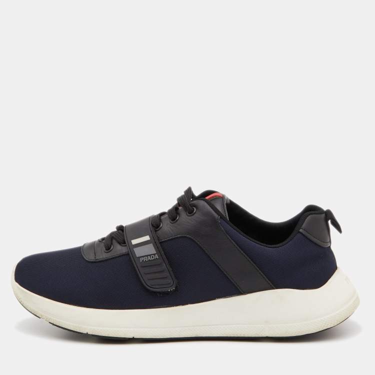 Pre Owned Prada Sport Blue/Black Canvas and Leather Sneakers Size 42