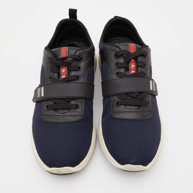 Pre Owned Prada Sport Blue/Black Canvas and Leather Sneakers Size 42