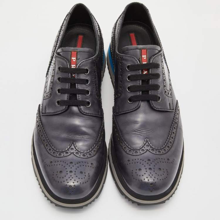 Pre Owned Prada Sport Grey Leather Brogue-Oxford Sneakers Size 42