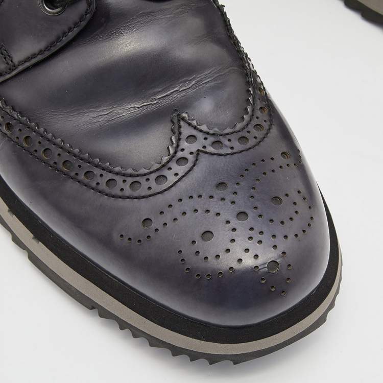 Pre Owned Prada Sport Grey Leather Brogue-Oxford Sneakers Size 42