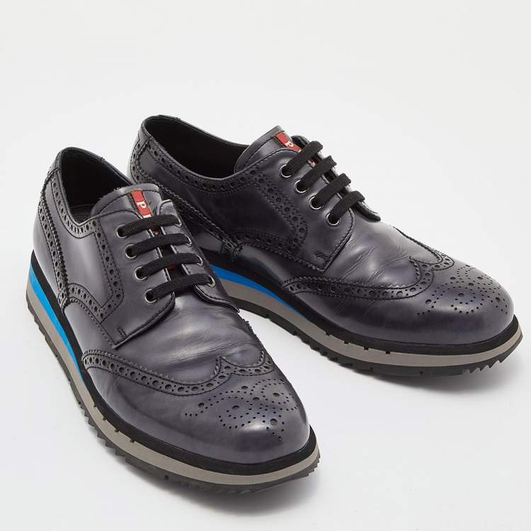 Pre Owned Prada Sport Grey Leather Brogue-Oxford Sneakers Size 42