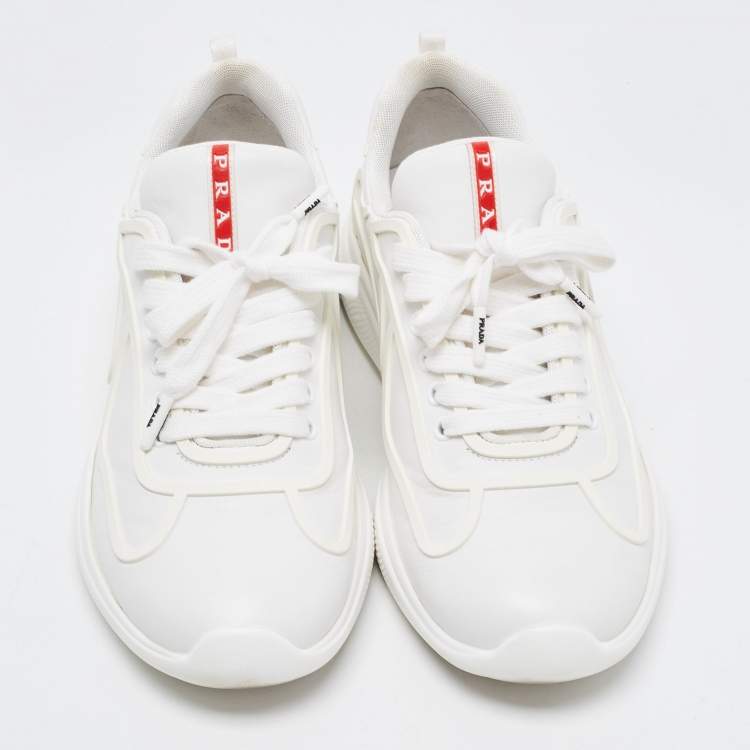 Pre Owned Prada Sport White Leather Low Top Sneakers Size 42.5