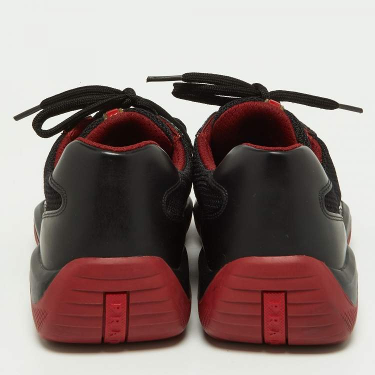 Pre Owned Prada Sport Black Leather and Knit Fabric Low Top Sneakers Size 40