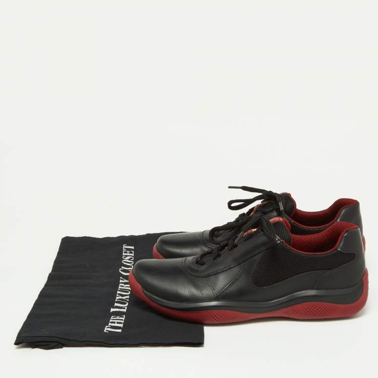 Pre Owned Prada Sport Black Leather and Knit Fabric Low Top Sneakers Size 40