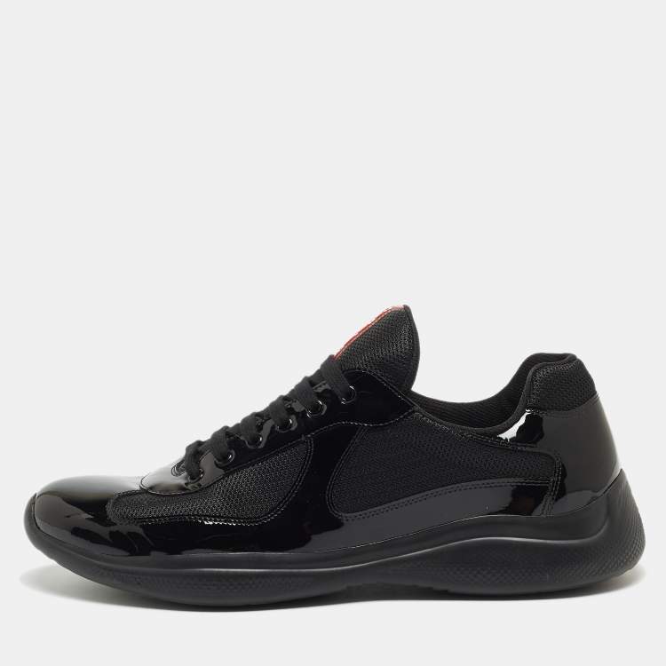 Prada Black Mesh And Patent Leather Carrie Lace Up Sneakers