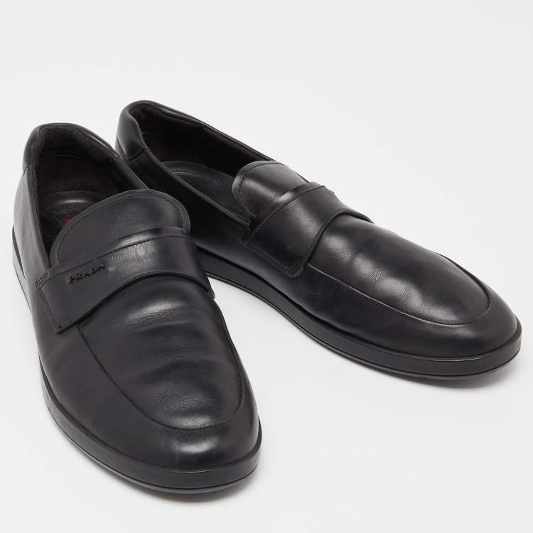 Pre Owned Prada Sport Black Leather Slip On Loafers Size 43