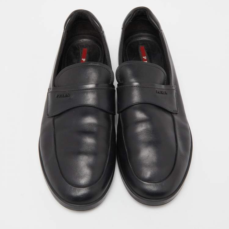 Pre Owned Prada Sport Black Leather Slip On Loafers Size 43