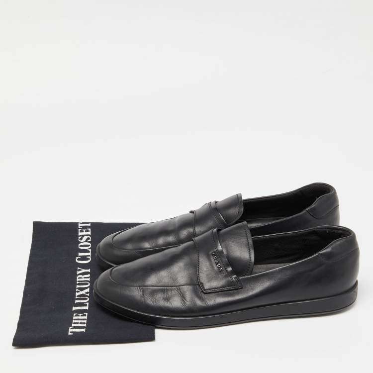 Pre Owned Prada Sport Black Leather Slip On Loafers Size 43