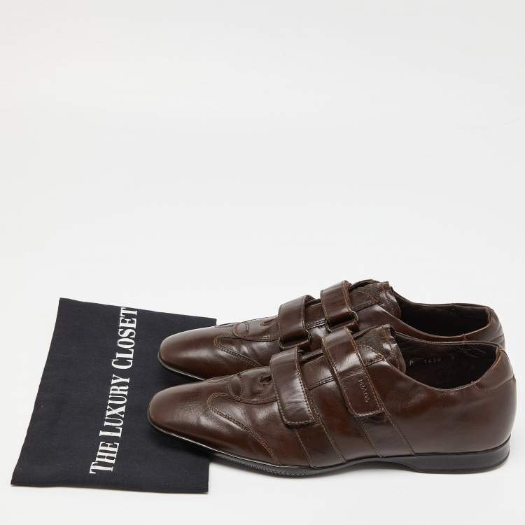 Pre Owned Prada Sport Brown Leather Double Velcro Low Top Sneakers Size 43