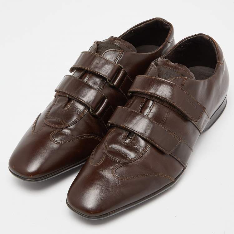 Prada Sport Brown Leather Double Velcro Low Top Sneakers