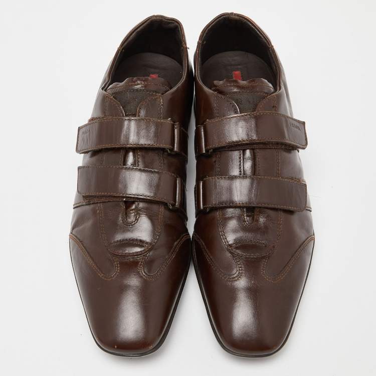 Pre Owned Prada Sport Brown Leather Double Velcro Low Top Sneakers Size 43