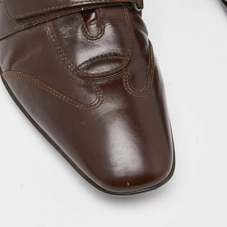 Pre Owned Prada Sport Brown Leather Double Velcro Low Top Sneakers Size 43
