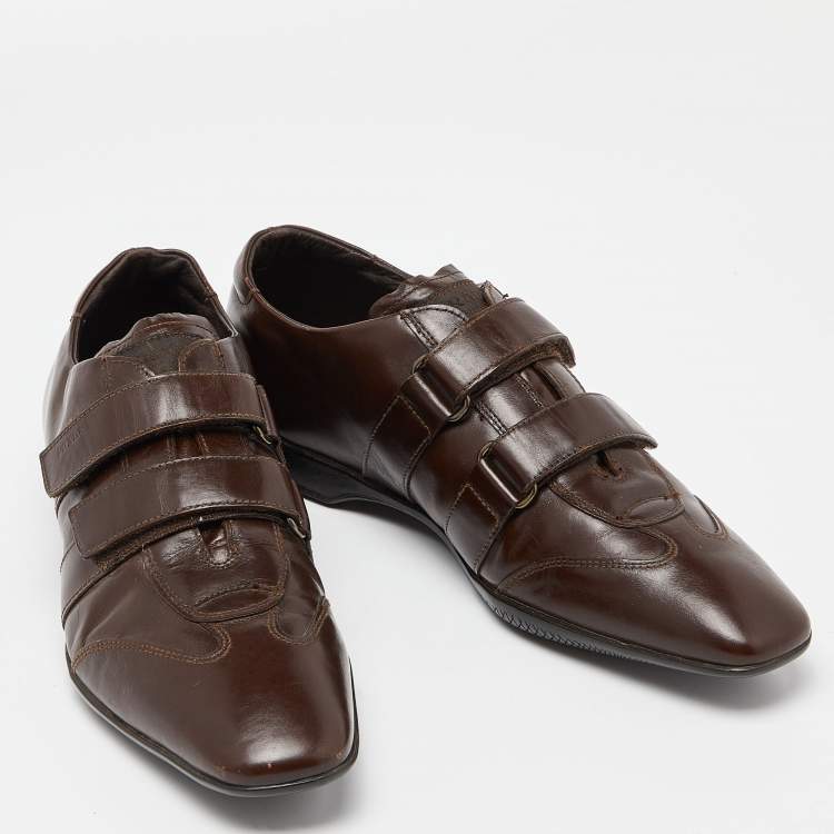 Pre Owned Prada Sport Brown Leather Double Velcro Low Top Sneakers Size 43