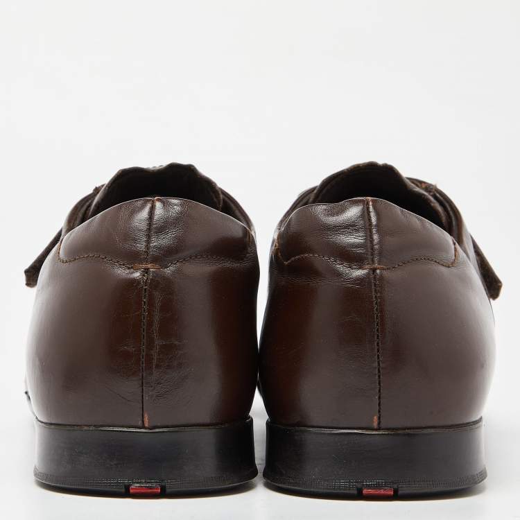 Pre Owned Prada Sport Brown Leather Double Velcro Low Top Sneakers Size 43