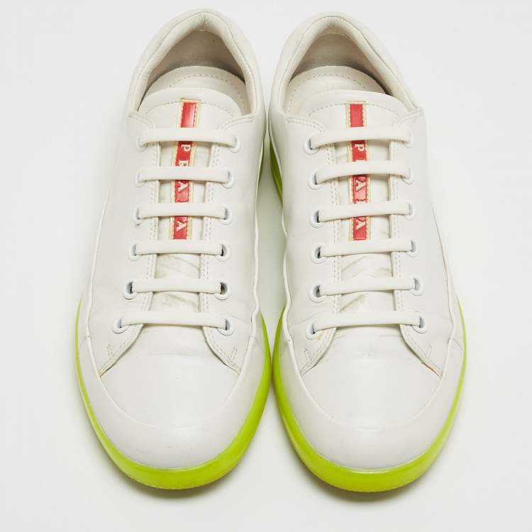 Pre Owned Prada Sport White Leather Low Top Sneakers Size 41.5