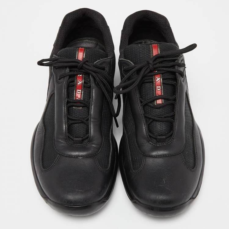 Pre Owned Prada Sport Black Leather and Mesh Low Top Sneakers Size 42