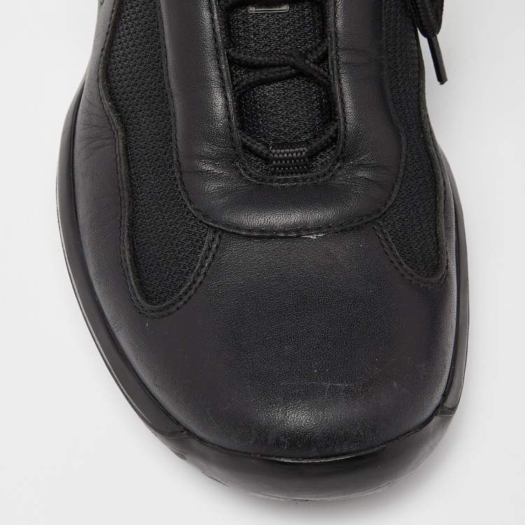 Pre Owned Prada Sport Black Leather and Mesh Low Top Sneakers Size 42