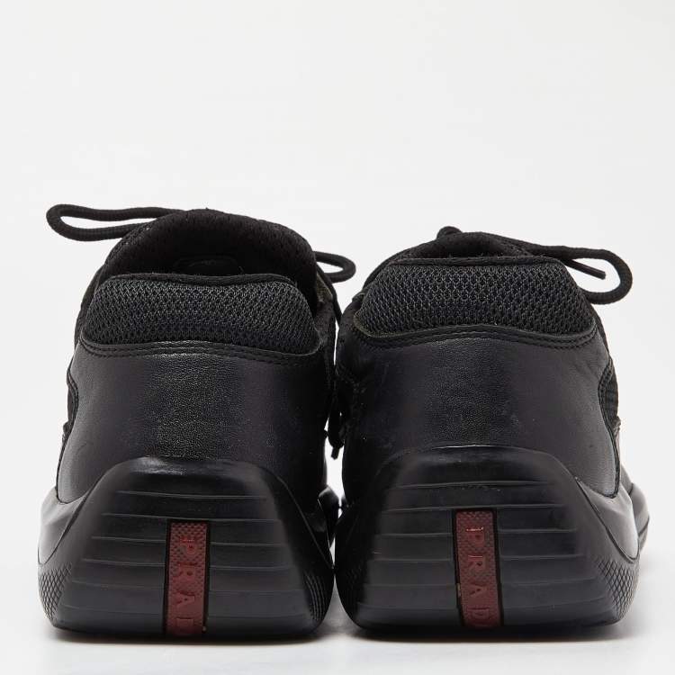 Pre Owned Prada Sport Black Leather and Mesh Low Top Sneakers Size 42