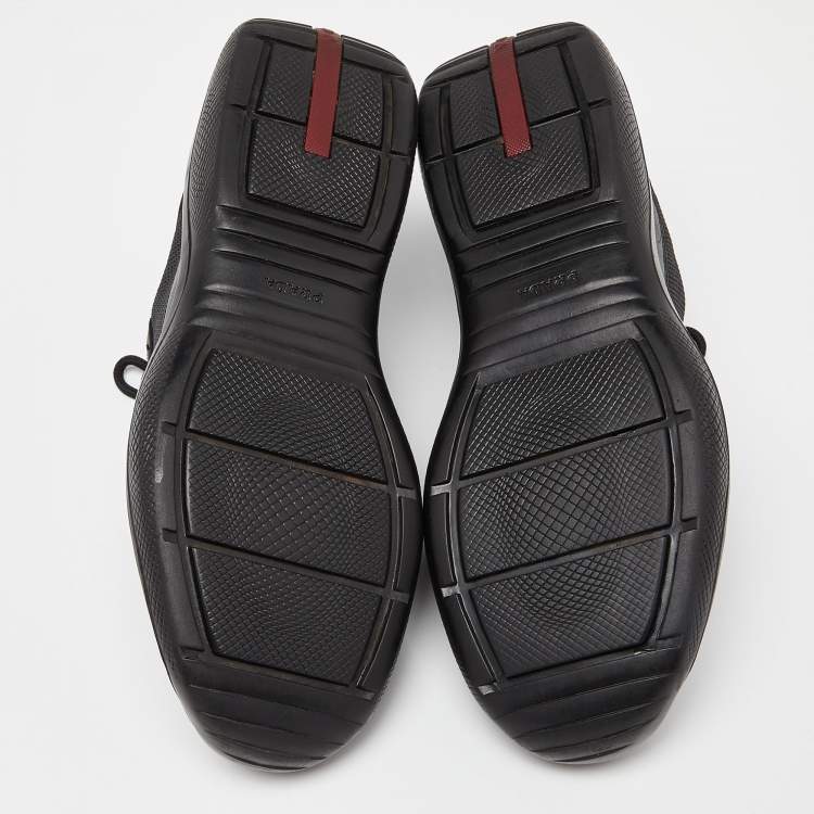 Pre Owned Prada Sport Black Leather and Mesh Low Top Sneakers Size 42