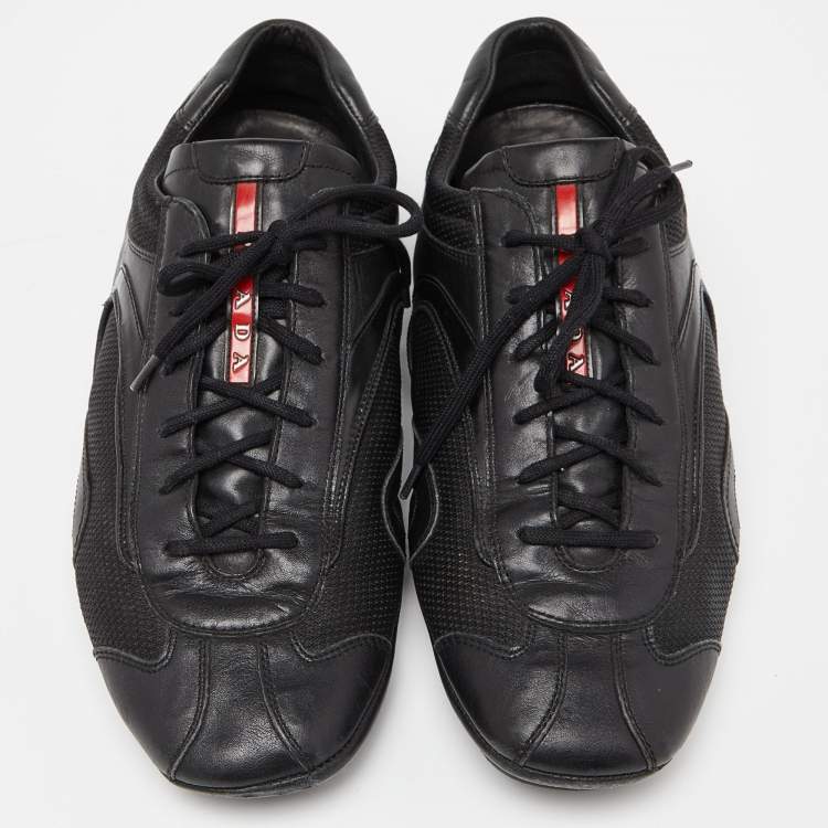 Pre Owned Prada Sport Black Leather Low Top Sneakers Size 45