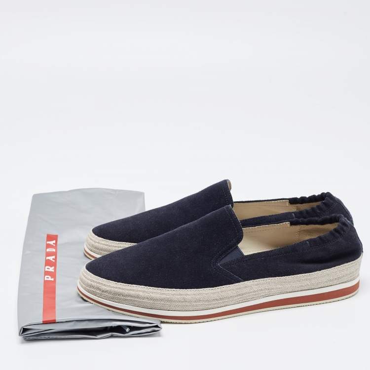 Pre Owned Prada Sport Navy Blue Suede Espadrille Sneakers Size 42.5