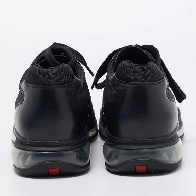 Pre Owned Prada Sport Black Leather and Mesh Low Top Sneakers Size 45