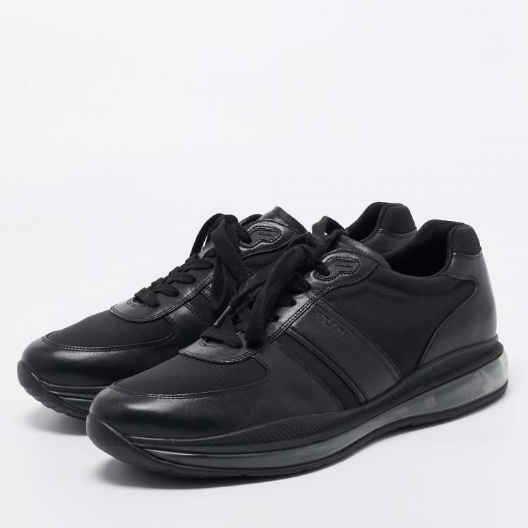 Prada Sport Black Leather and Mesh Low Top Sneakers Size 45 Prada