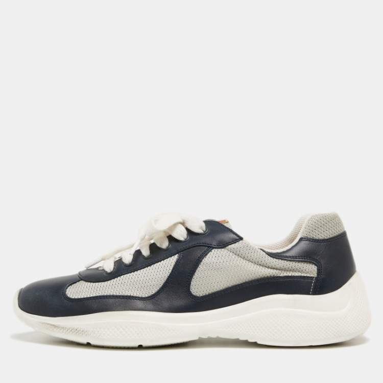 Pre Owned Prada Sport Blue/Grey Leather and Mesh Low Top Sneakers Sze 41