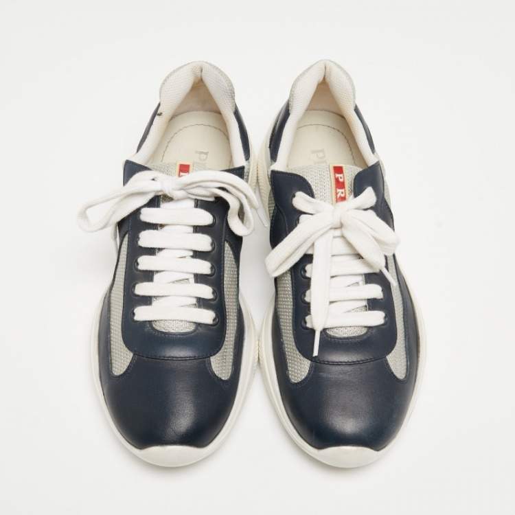 Pre Owned Prada Sport Blue/Grey Leather and Mesh Low Top Sneakers Sze 41