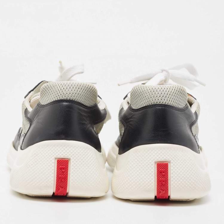 Pre Owned Prada Sport Black/Grey Leather and Mesh Low Top Sneakers Size 41