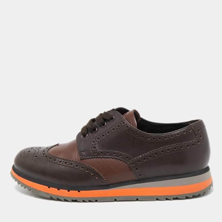 Pre Owned Prada Sport Brown Brogue Leather Derby Sneakers Size 42.5